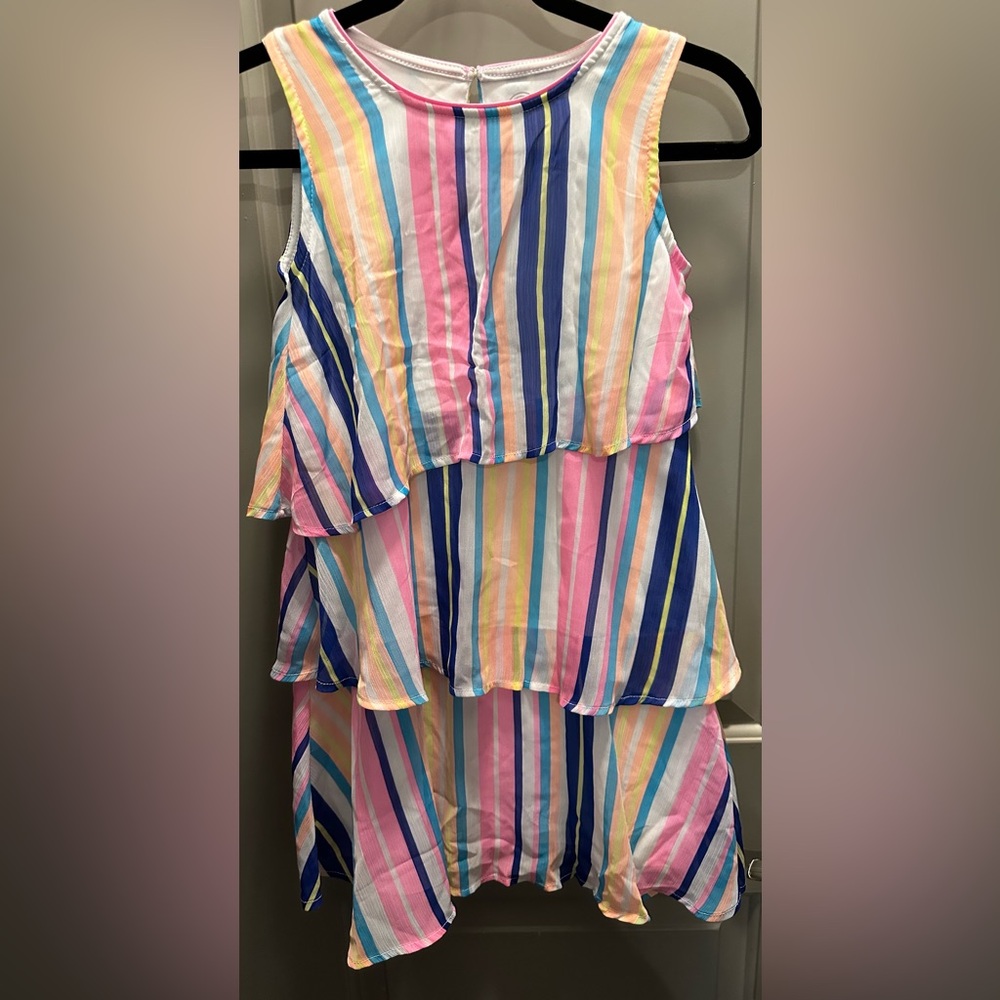 Wonder Nation Size L (10/12) Striped Tiered Sleeveless Dress EUC
